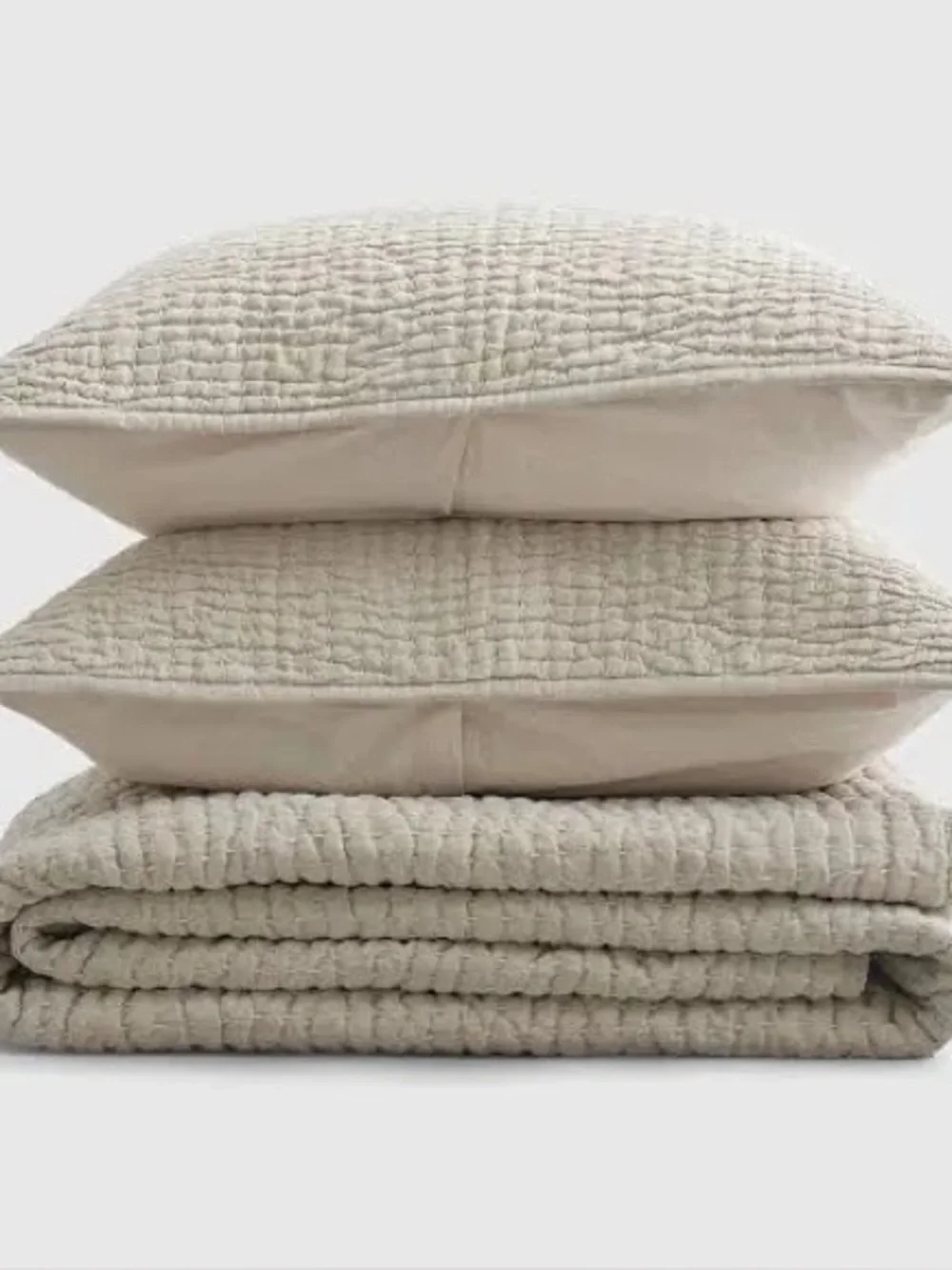 NEW QUINCE Queen set European Linen Cotton Stitch Quilt WITH SHAMS Natural $190